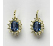 Zlaté náušnice Kate,žluté zlato,syntetický akvamarin tmavý,náušnice ze zlata,NK 1480  