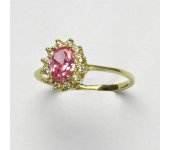 Zlatý prsten Kate, žluté zlato, růžový zirkon, prstýnek ze zlata, T 1480