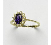 Zlatý prsten Kate, žluté zlato, syntetický ametyst, prstýnek ze zlata, T 1480  
