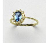 Zlatý prsten Kate, žluté zlato, syntetický akvamarin tmavý, prstýnek ze zlata, T 1480 