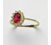 Zlatý prsten Kate, žluté zlato, syntetický rubín, prstýnek ze zlata, T 1480   v.v.