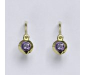 Zlaté dětské náušničky, zirkon ametyst,žluté zlato, NK 1319