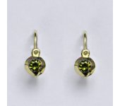 Zlaté dětské náušničky, syntetický olivín,žluté zlato, NK 1319