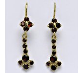 Náušnice visací žluté zlato, přírodní granát, zapínáná na patent, váha 3,85 g 