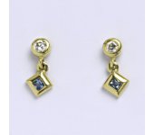 Zlaté náušnice, žluté zlato na šroubek, akvamarín, náušničky ze zlata 1,66 g 