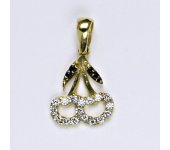 Zlatý přívěsek, přívěsek ze zlata, přívěsek třešně, žluté zlato, čirý a černý zirkon, váha 1,10 g 