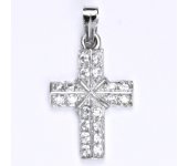 Přívěsek z bílého zlata 14 ct, kříž, křížek, syntetický zirkon, váha 2,37 g 