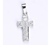 Přívěsek z bílého zlata 14 ct, kříž, křížek, syntetický zirkon, váha 1,69 g 