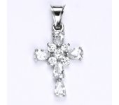Přívěsek z bílého zlata 14 ct, kříž, křížek, syntetický zirkon, váha 1,61 g 