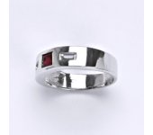 Prsten z bílého zlata 14 karátů, syntetický rubín, zirkon, váha 3,77 g, vel.52  