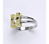 Prsten kombinace bílé a žluté zlato 14 karátů, syntetický zirkon, váha 3,49 g, vel.55