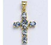 Přívěsek ze žlutého zlata 14 kt, křížek, syntetický akvamarín, váha 4,69 g  