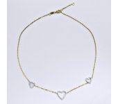 Zlatý řetízek, žluté zlato a bílé zlato, syntetický zirkon, srdce, srdíčko, váha 5,34 g