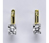Zlaté náušnice, kombinace bílé a žluté zlato, syntetický zirkon, zapínání na patent, váha 3,58 g