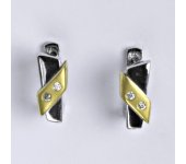 Zlaté náušnice, kombinace bílé a žluté zlato, syntetický zirkon, zapínání na patent, váha 4,10 g