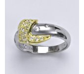 Zlatý prsten, kombinace bílé a žluté zlato, syntetický zirkon, váha 5,38 g, vel.55   