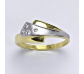 Zlatý prsten, kombinace bílé a žluté zlato, syntetický zirkon, váha 3,09 g, vel.57,5 