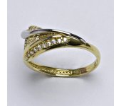 Zlatý prsten, prstýnek, prsten ze zlata, žluté zlato, bílé zlato, zirkony, váha 3,08 g, vel.56