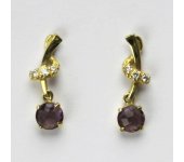 Zlaté náušnice na puzetu, náušnice ze zlata, žluté zlato, zirkon ametyst 1,68 g