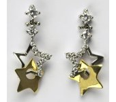 Zlaté náušnice na puzetu, náušnice ze zlata, žluté, bílé zlato, zirkony, hvězdy 3,04 g