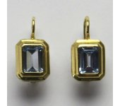 Zlaté náušnice na patent, náušnice ze zlata, žluté zlato, zirkon akvamarin, 3,82 g