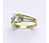 Prsten kombinace žluté a bílé zlato 14 karátů,  syntetický zirkon, váha 3,14 g, vel.56 