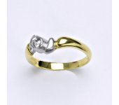 Prsten kombinace žluté a bílé zlato 14 karátů,  syntetický zirkon, váha 3,11 g, vel.57  