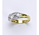 Prsten kombinace žluté a bílé zlato 14 karátů,  syntetický zirkon, váha 3,45 g, vel.54 